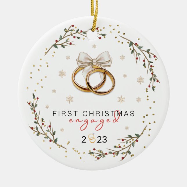 Personalized first Christmas engaged, Engagement Ceramic Ornament (Front)