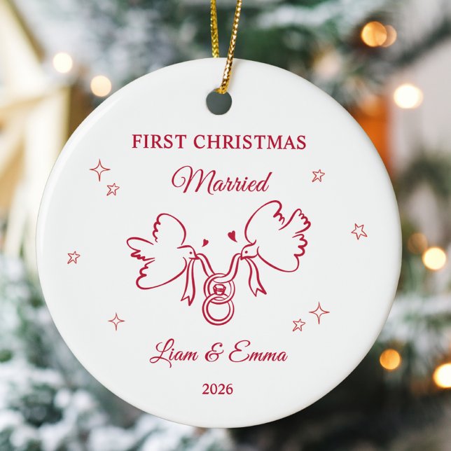 Personalized First Christmas Married Dove Ceramic Ornament (Creator Uploaded)