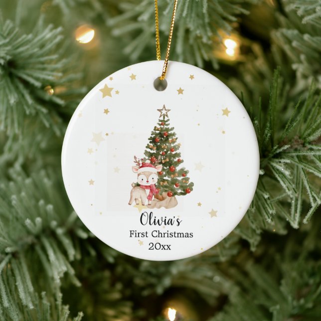 Personalized First Christmas Ornament - cute deer  (Tree)