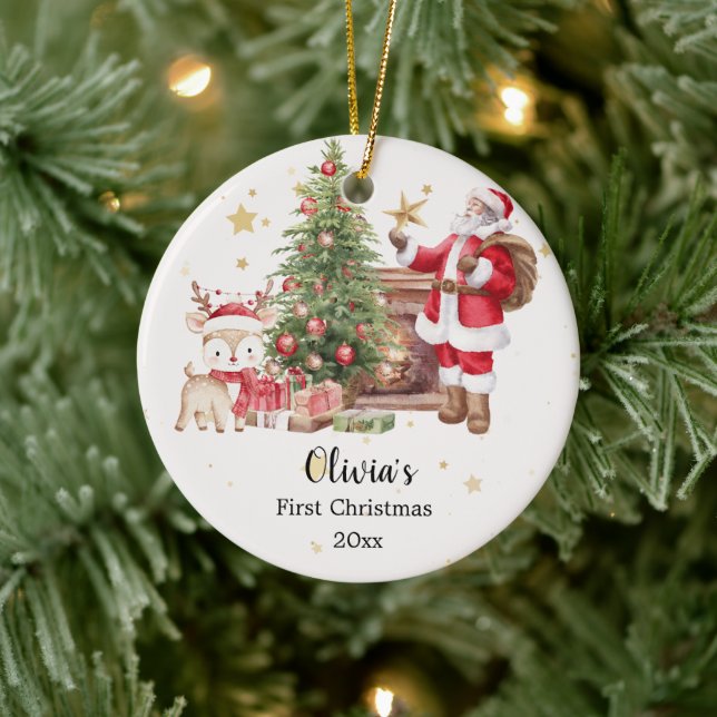 Personalized First Christmas Ornament - Santa  (Tree)
