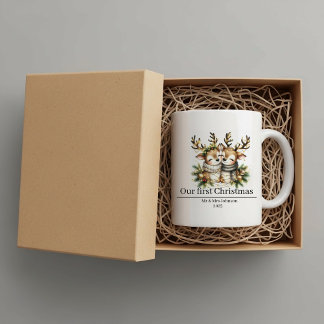 Personalized first Christmas, reindeer, newlyweds Coffee Mug