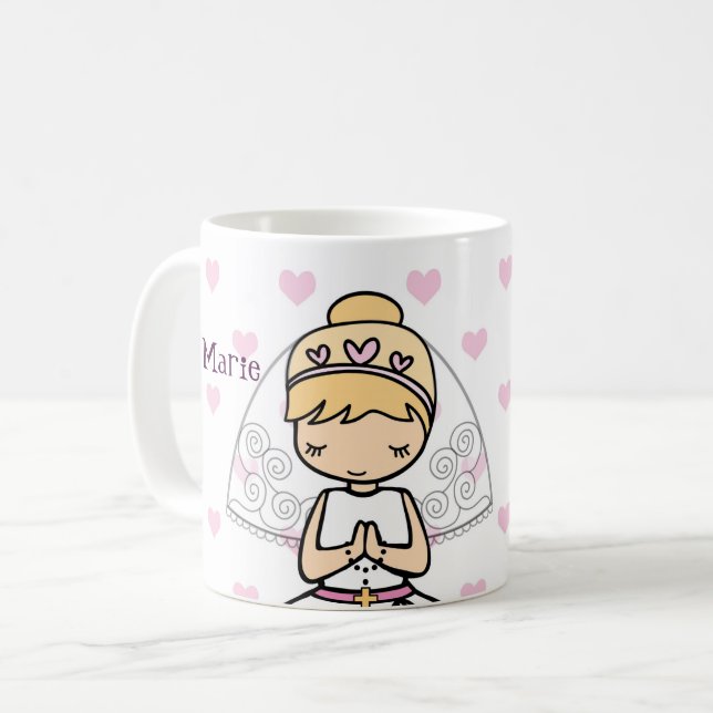 Personalized First Communion Day Girl Coffee Mug (Front Left)