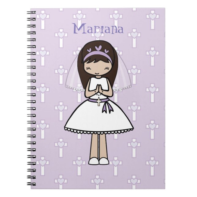 Personalized First Communion Day Latina Girl Notebook (Front)