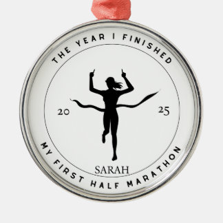 Personalized First Half Marathon Gift For Her 2025 Metal Ornament