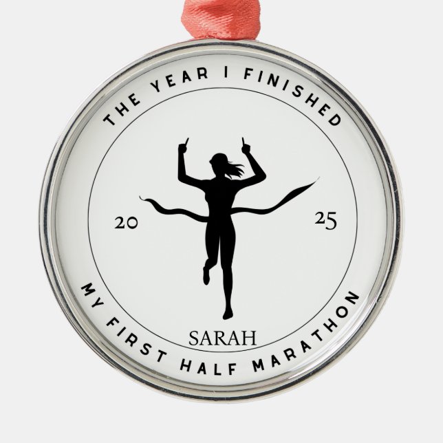 Personalized First Half Marathon Gift For Her 2025 Metal Ornament (Front)