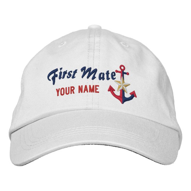 Personalized First Mate Nautical Anchor Your Name Embroidered Hat (Front)