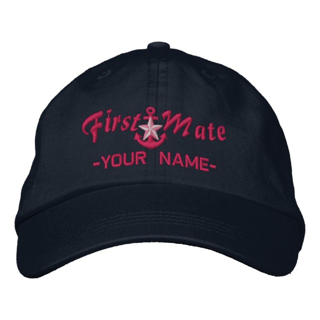 Personalized First Mate Star Anchor Fuchsia Embroidered Hat (Front)