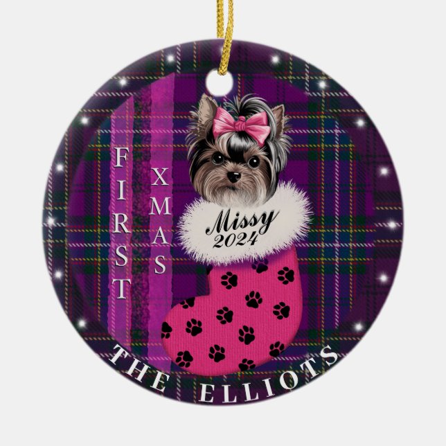 Personalized First Xmas Tree Dog Ceramic Ornament  (Front)