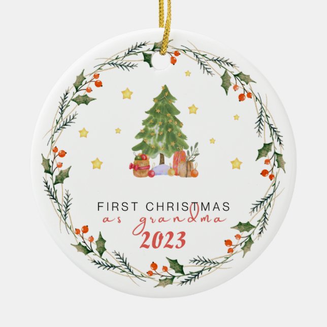 Personalized first year as grandma Christmas Ceramic Ornament (Front)