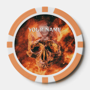 Personalized Flaming skull in space Poker Chips