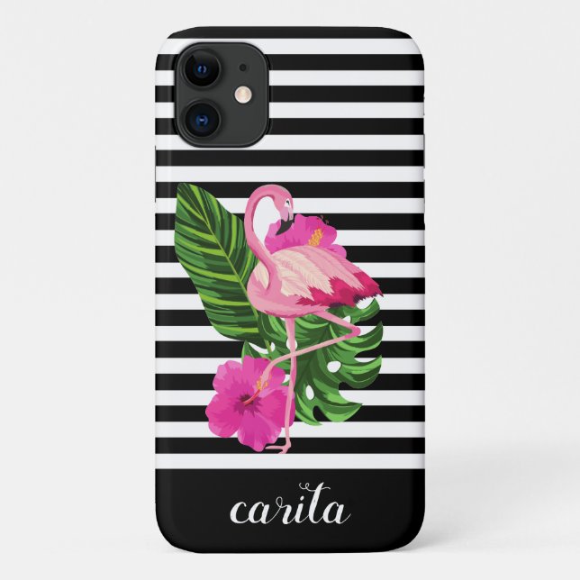 Personalized Flamingo Striped iPhone Case (Back)