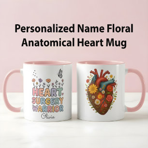 Personalized Floral Anatomical Heart Surgery Gift Mug