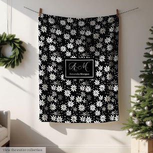 Personalized Floral Blanket Black White Decorative