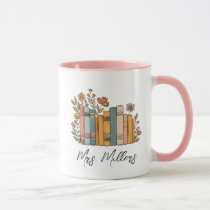 Personalized Floral Books Mug, teacher coffee mug, Mug
