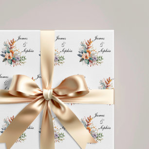 Personalized Floral Bridal Wedding Wrapping Paper