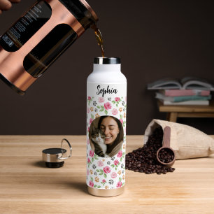 Personalized Floral Cat Mom Water Bottle