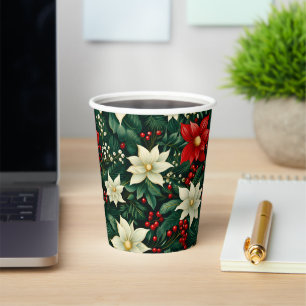 Personalized Floral Christmas Pattern Paper Cups