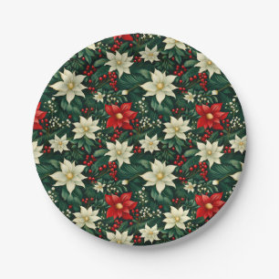 Personalized Floral Christmas Pattern  Paper Plate
