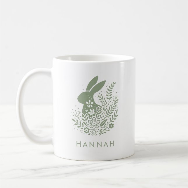 Personalized Floral Easter Bunny Coffee Mug (Left)
