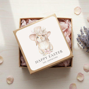 Personalized Floral Easter Bunny   Vintage Square Sticker