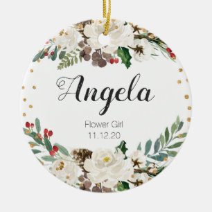 Personalized Floral Flower Girl Christmas Ornament