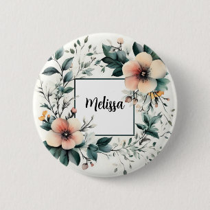 Personalized Floral Frame, Watercolor design 6 Cm Round Badge