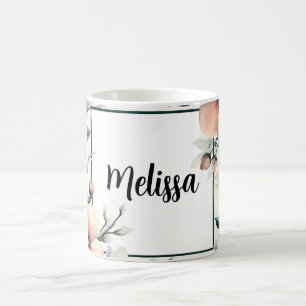 Personalized Floral Frame, Watercolor design Coffee Mug