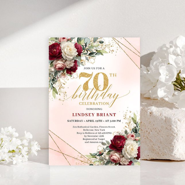 Personalized floral gold 70th birthday invite card (Personalized floral gold 70th birthday invite card

)