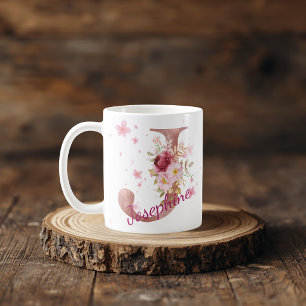 Personalized Floral Initial Mug – Custom Letter J