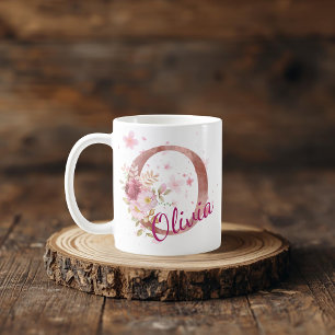 Personalized Floral Initial Mug – Custom Letter O