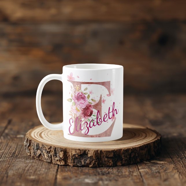 Personalized Floral Initial Mug – Letter E (Creator Uploaded)