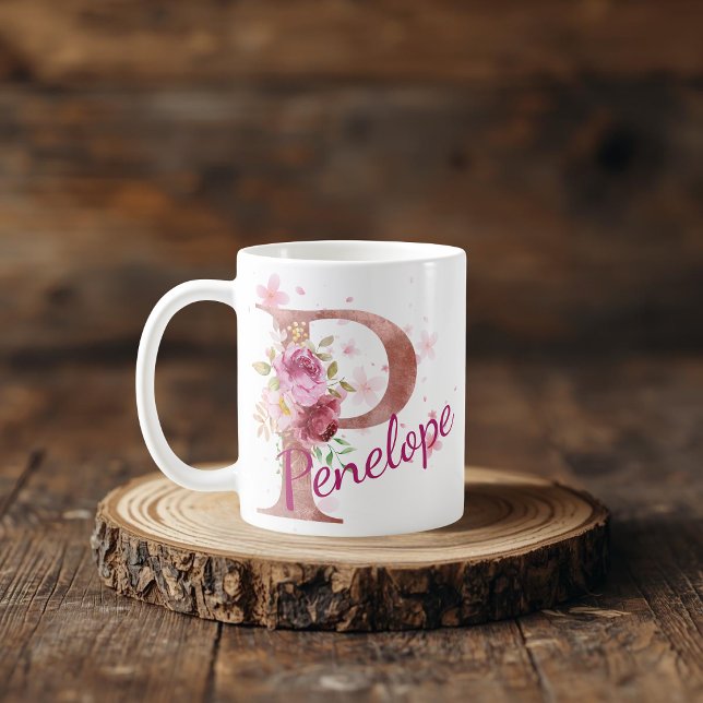 Personalized Floral Initial Mug – Letter P (Creator Uploaded)