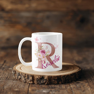 Personalized Floral Initial Mug – Letter R