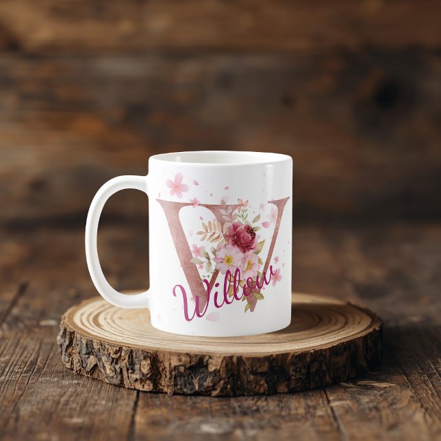 Personalized Floral Initial Mug – Letter W (Creator Uploaded)