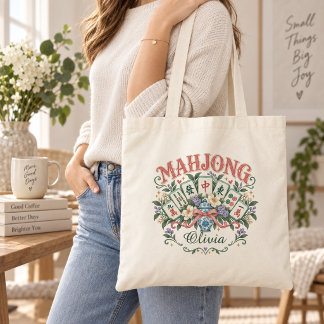 Personalized Floral Mahjong Tote Bag with Name