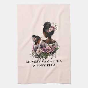 Personalized Floral Mom and Baby (2) Tea Towel