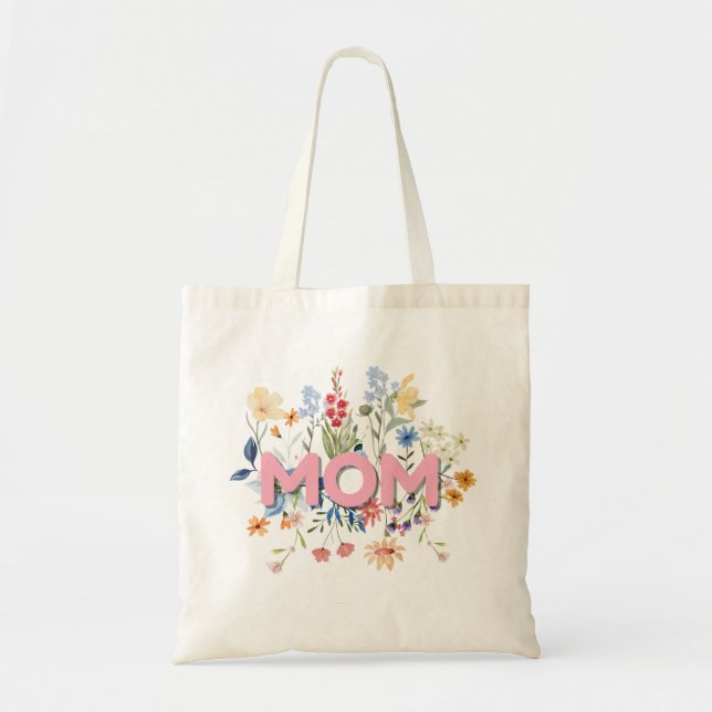 Personalized Floral Mom Tote Bag (Front)