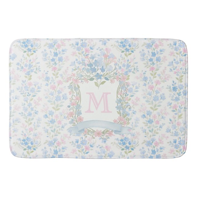 Personalized Floral Monogram Bath Mat (Front)