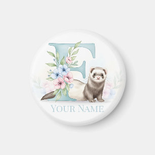 Personalized Floral Monogram 'F' with Cute Ferret Magnet