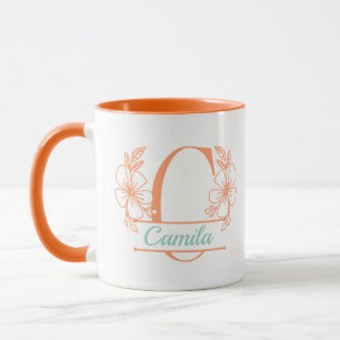 Personalized Floral Monogram Letter C Mug - Custom