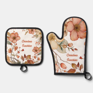 Personalized Floral Monogram Oven Mitt & Pot Holder Set