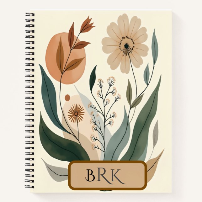Personalized Floral Monogram Spiral Notebook (Front)