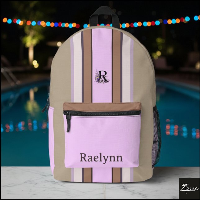 Personalized Floral Monogram Striped Backpack (Creator Uploaded)