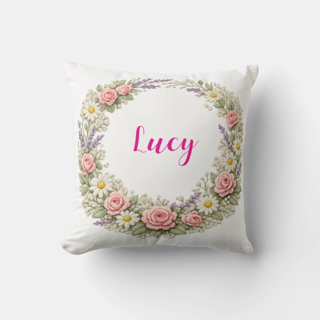 Personalized Floral Name Pillow Custom Gift  (Front)