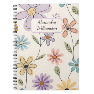 Personalized Floral Notebook – Custom Name Pastel