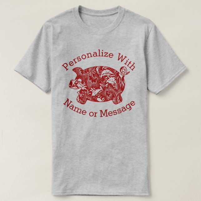 PERSONALIZED Floral Pattern Pig T-Shirt (Design Front)