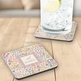 Personalized Floral & Plaid Coaster Set