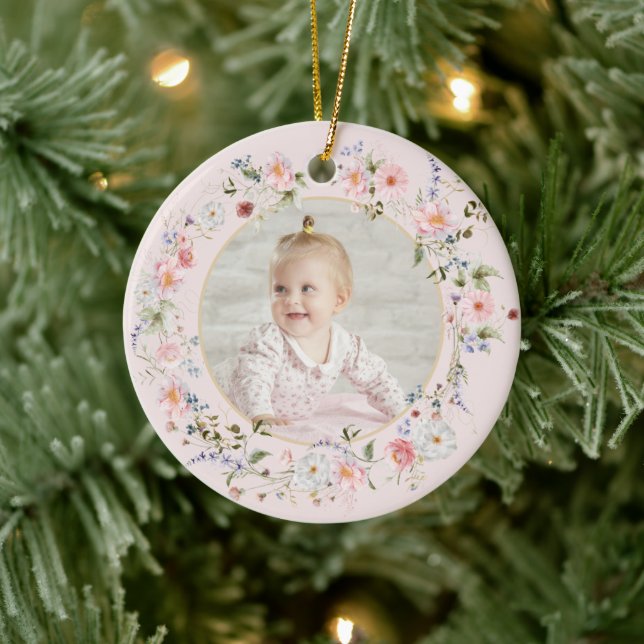 Personalized Floral Pretty Nanna Ceramic Ornament (Tree)