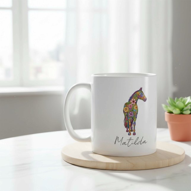 Personalized Floral Silhouette horse  Coffee Mug (Creator Uploaded)
