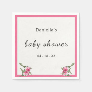 Personalized Floral Spray Red Baby Shower Napkin